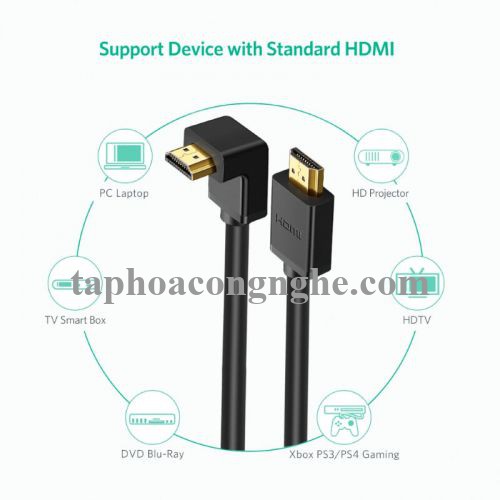 Ugreen 10123 5M màu Đen Cáp tín hiệu HDMI chuẩn 1.4 đầu bẻ góc 90 độ HD103 30010123